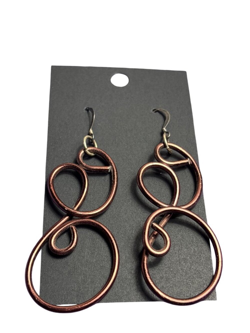 Abstract Swirl Dangle Earrings Brown Silvertone Hooks 2 inches